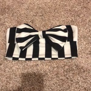 Striped bandeau top with big bow